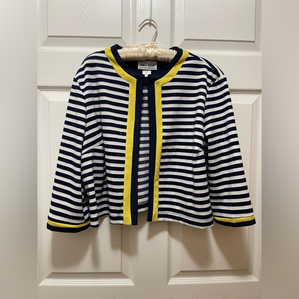 Anthony Richards Womens Cardigan 3/4 Sleeve Size 14P Stripes Made in USA